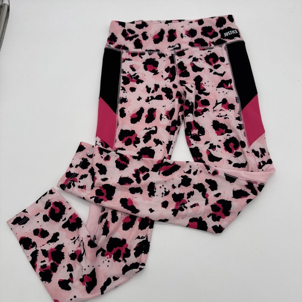 Justice Girls Ankle Leggings Butterfly High Waist Size M Medium 10 Pink Leopard